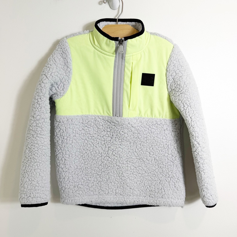 Under Armour Sherpa Fleece Pullover Boys YXS Grey Neon Yellow Half Zip Jacket